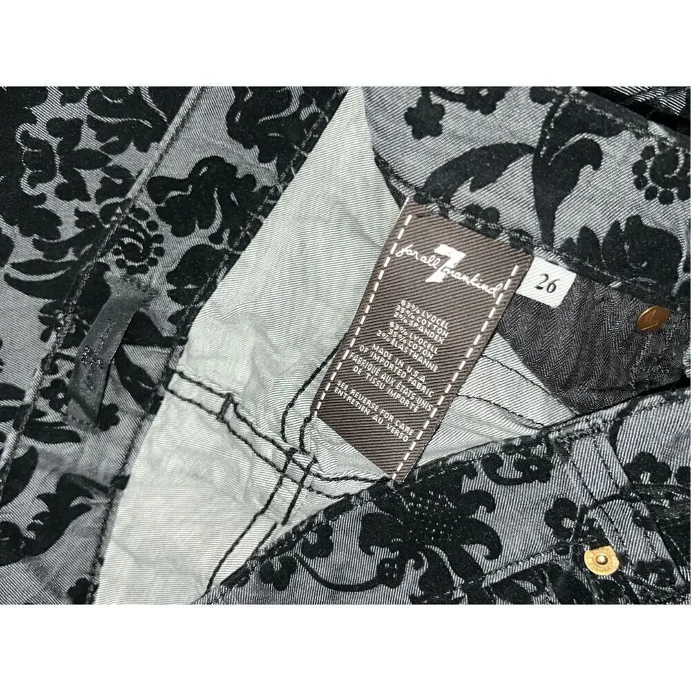 7 for all Mankind Flocked Toile Denim Skinny Leg Jeans Size 26